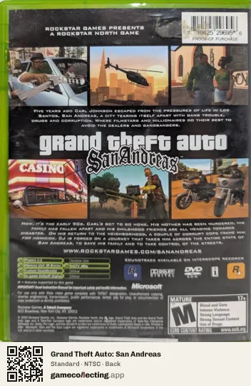 Grand Theft Auto: San Andreas Xbox, NTSC box back