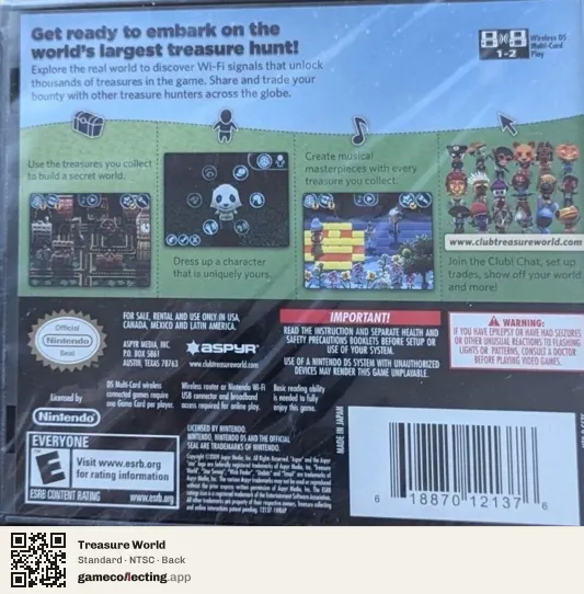 Treasure World Nintendo DS, NTSC box back