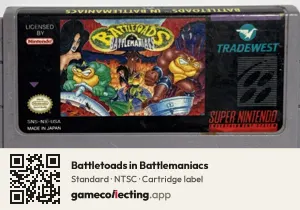 Battletoads in Battlemaniacs Super Nintendo Entertainment System, NTSC cartridge label