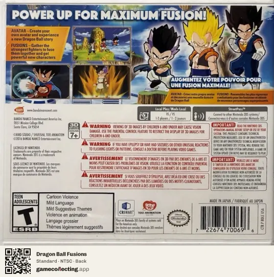 Dragon Ball Fusions Nintendo 3DS, NTSC box back