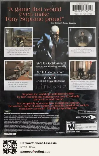 Hitman 2: Silent Assassin Xbox, NTSC box back