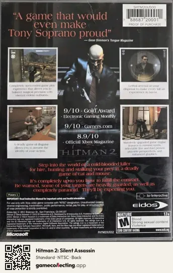 Hitman 2: Silent Assassin Xbox, NTSC box back