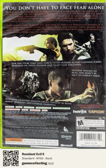 Resident Evil 5 Xbox 360, NTSC box back