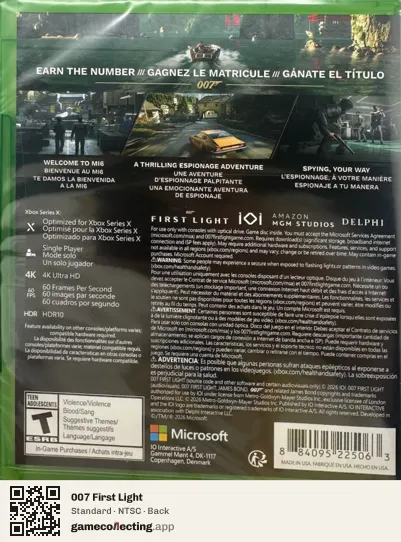 007 First Light Xbox Series X, NTSC box back