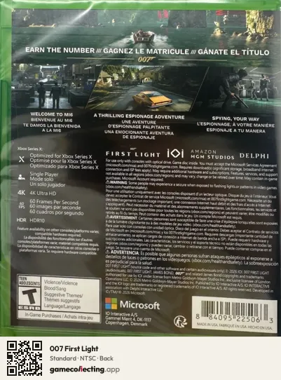 007 First Light Xbox Series X, NTSC box back