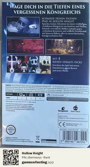 Hollow Knight Nintendo Switch, Germany box back