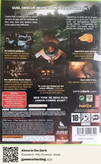 Alone in the Dark Xbox 360, France box back