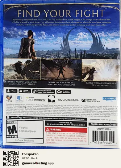 Forspoken PlayStation 5, NTSC box back