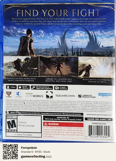 Forspoken PlayStation 5, NTSC box back