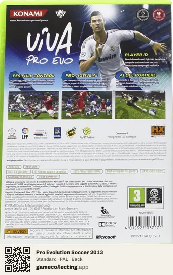 Pro Evolution Soccer 2013 Xbox 360, PAL box back
