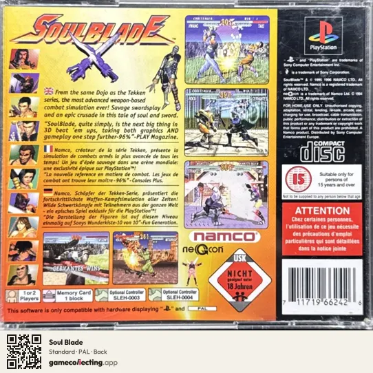 Soul Blade PlayStation, PAL box back