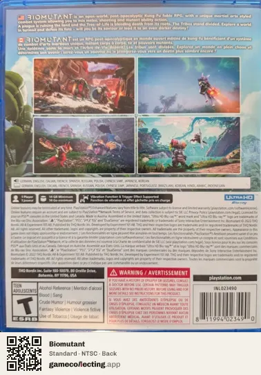 Biomutant PlayStation 5, NTSC box back