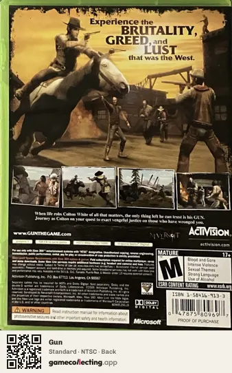 Gun Xbox 360, NTSC box back