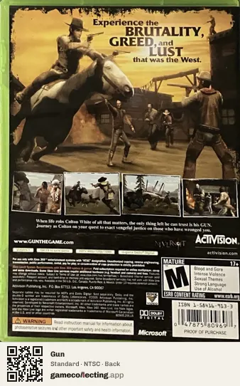 Gun Xbox 360, NTSC box back