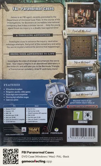 FBI Paranormal Cases Computer, PAL box back