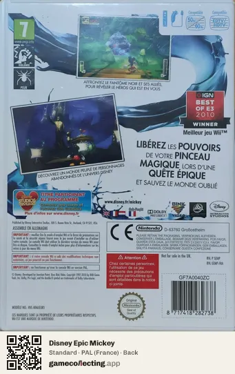 Disney Epic Mickey Nintendo Wii, France box back