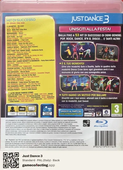 Just Dance 3 PlayStation 3, Italy box back