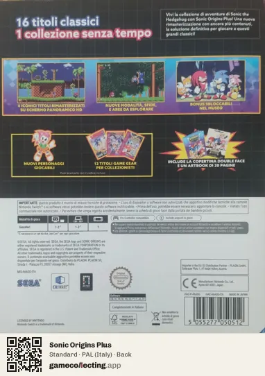 Sonic Origins Plus Nintendo Switch, Italy box back