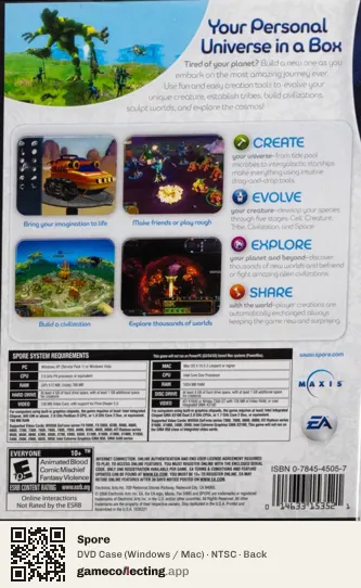 Spore Computer, NTSC box back