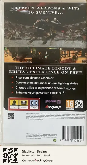 Gladiator Begins PlayStation Portable, PAL box back