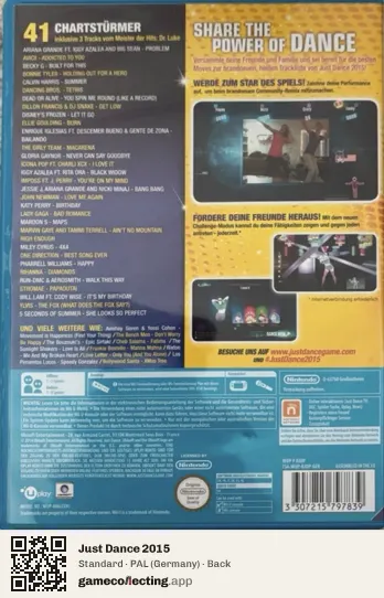 Just Dance 2015 Nintendo Wii U, Germany box back
