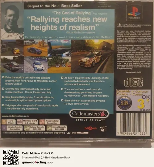 Colin McRae Rally 2.0 PlayStation, United Kingdom box back