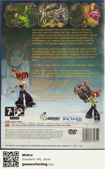Malice PlayStation 2, PAL box back