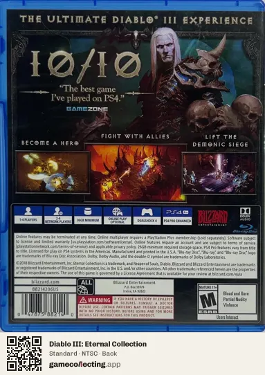 Diablo III: Eternal Collection PlayStation 4, NTSC box back