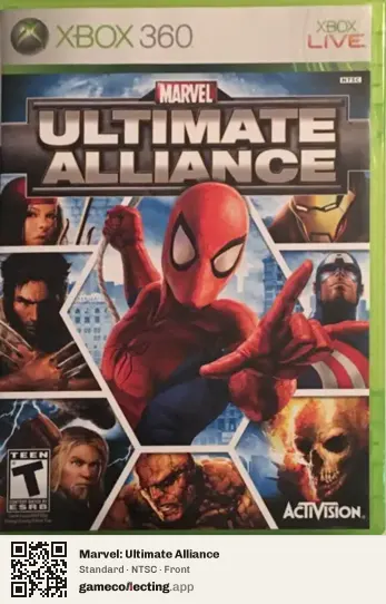Marvel: Ultimate Alliance Xbox 360, NTSC box front
