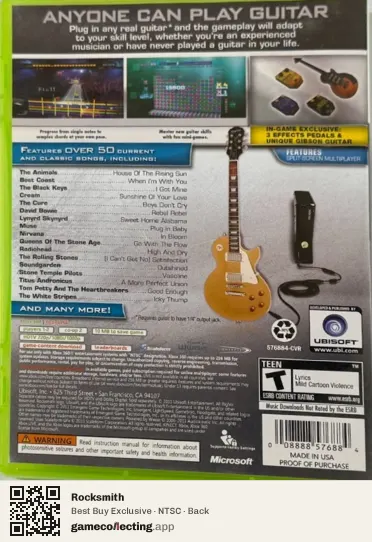 Rocksmith Xbox 360, NTSC box back