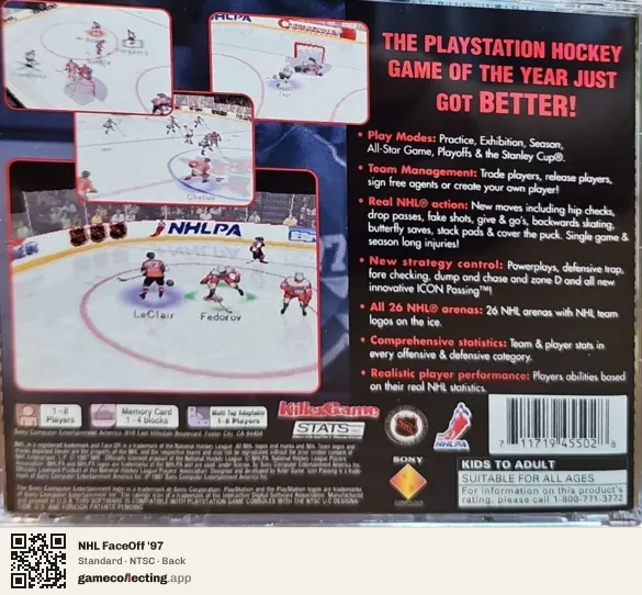 NHL FaceOff '97 PlayStation, NTSC box back