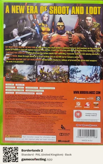 Borderlands 2 Xbox 360, United Kingdom box back