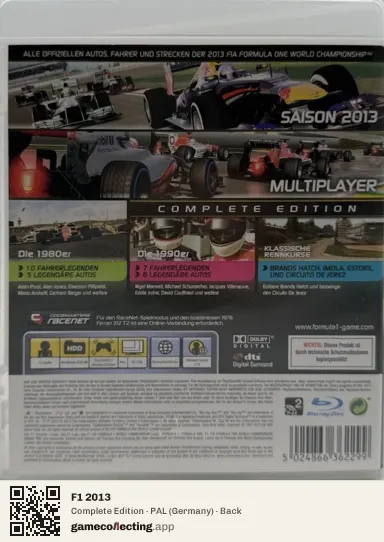 F1 2013 PlayStation 3, Germany box back