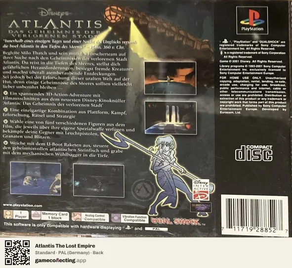 Atlantis The Lost Empire PlayStation, Germany box back