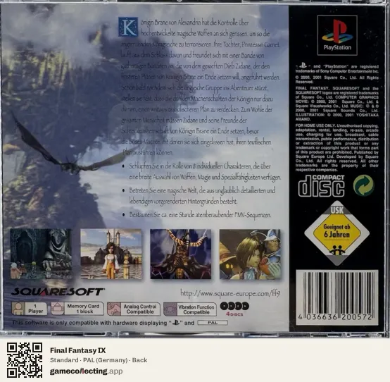 Final Fantasy IX PlayStation, Germany box back