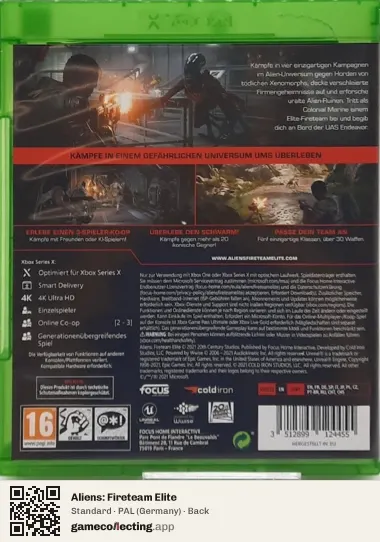 Aliens: Fireteam Elite Xbox Series X, Germany box back