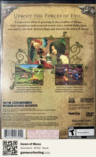 Dawn of Mana PlayStation 2, NTSC box back