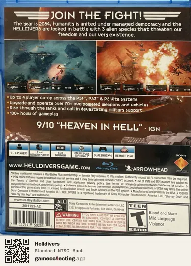 Helldivers PlayStation 4, NTSC box back
