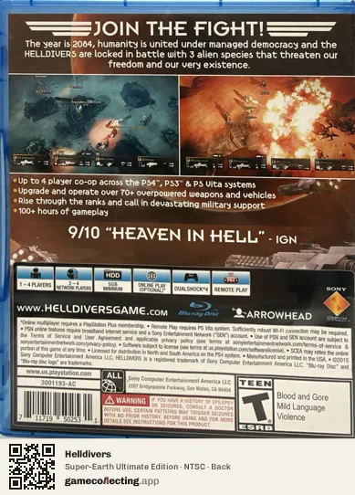 Helldivers PlayStation 4, NTSC box back