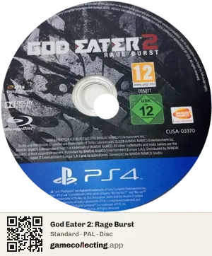 God Eater 2: Rage Burst PlayStation 4, PAL disc
