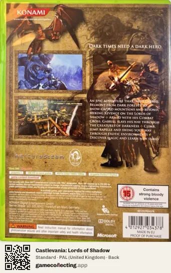 Castlevania: Lords of Shadow Xbox 360, United Kingdom box back