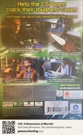 CSI: 3 Dimensions of Murder Computer, United Kingdom box back