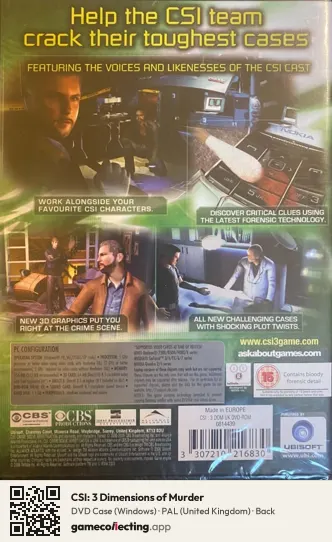 CSI: 3 Dimensions of Murder Computer, United Kingdom box back
