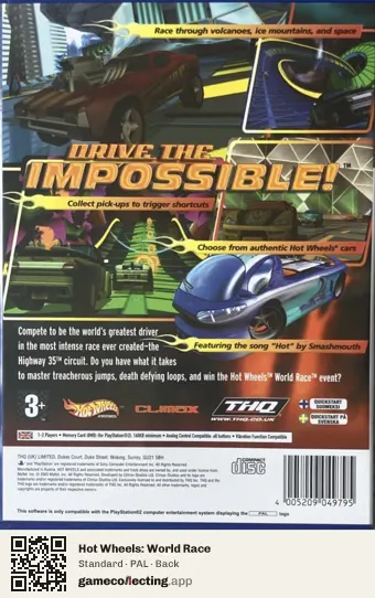 Hot Wheels: World Race PlayStation 2, PAL box back