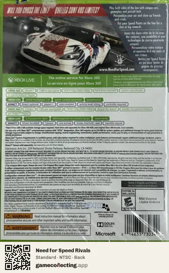 Need for Speed Rivals Xbox 360, NTSC box back