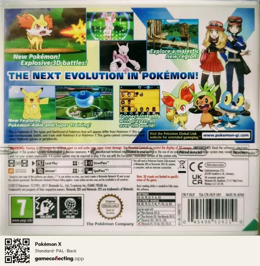 Pokémon X Nintendo 3DS, PAL box back
