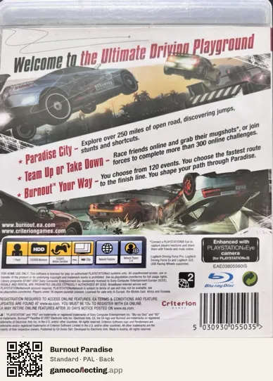 Burnout Paradise PlayStation 3, PAL box back