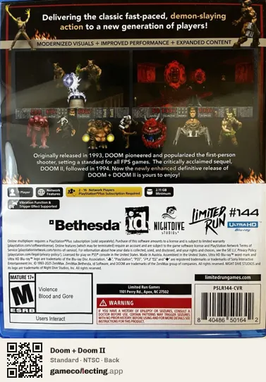 Doom + Doom II PlayStation 5, NTSC box back