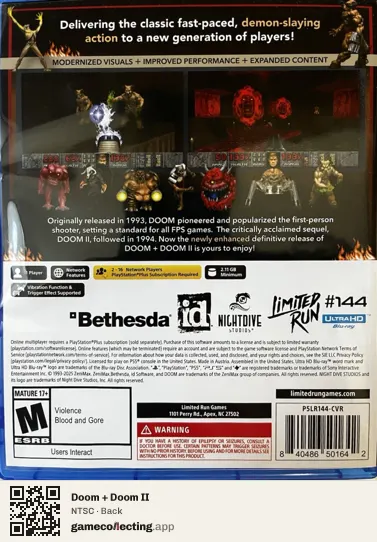Doom + Doom II PlayStation 5, NTSC box back