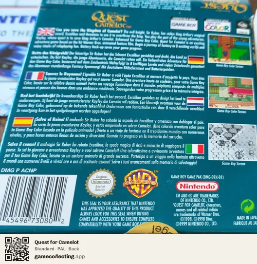 Quest for Camelot Game Boy Color, PAL box back